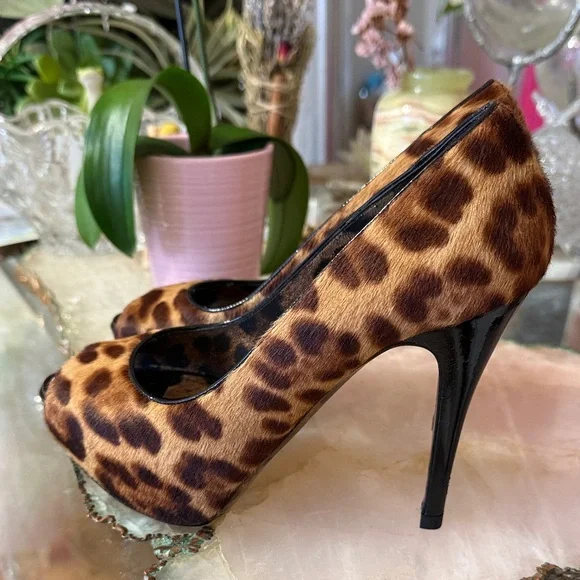 Dolce & Gabbana Leopard pony hair peep toe stiletto pumps size 36 fits US sz 6.5 - Picture 10 of 16
